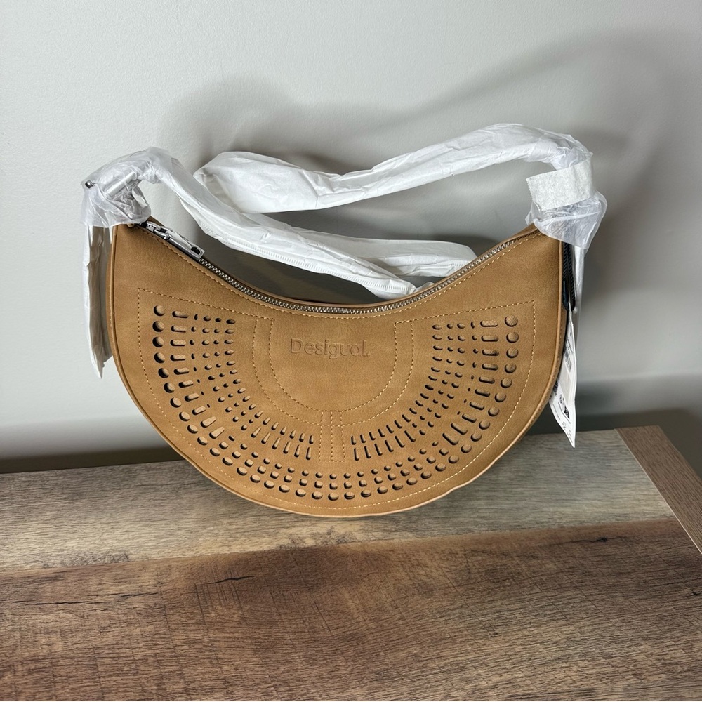 DESIGUAL New Orbis Cascais Camel Brown Tan Perforated Shoulder Crossbody Bag - Picture 3 of 14
